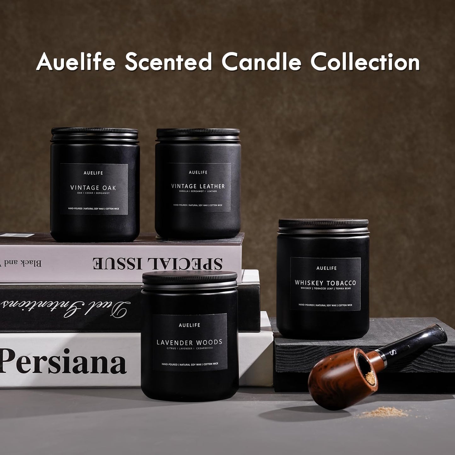 Scented Candles for Men – Lavender & Wood Candle | 7oz Black Jar