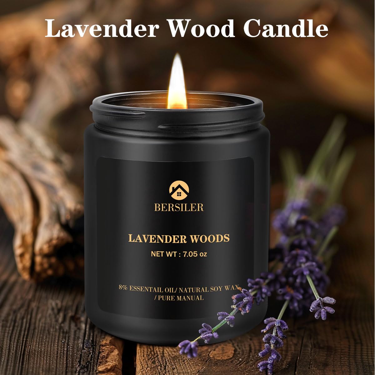 Lavender Wood Scented Candle for Men | Aromatherapy & Relaxation Gift