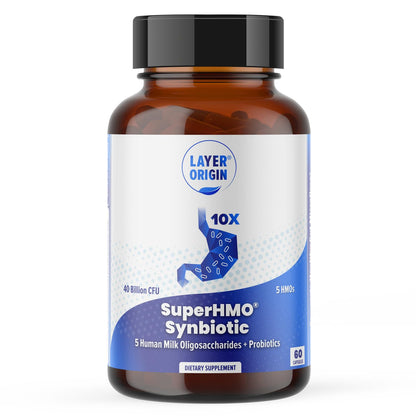 Layer Origin SuperHMO Synbiotic Capsules – 60 Count with 5 HMO Prebiotics & 40 Billion CFU Probiotics