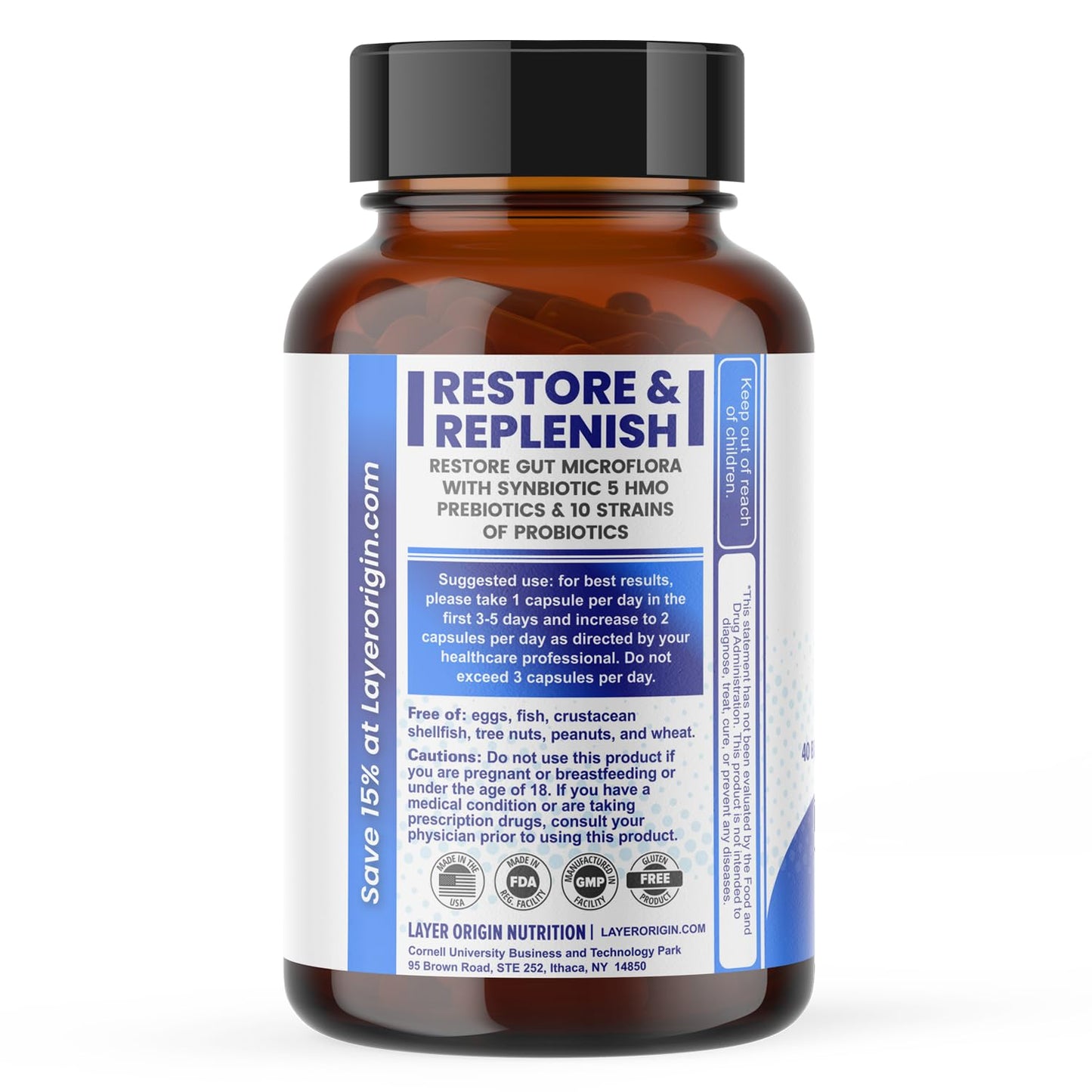 Layer Origin SuperHMO Synbiotic Capsules – 60 Count with 5 HMO Prebiotics & 40 Billion CFU Probiotics