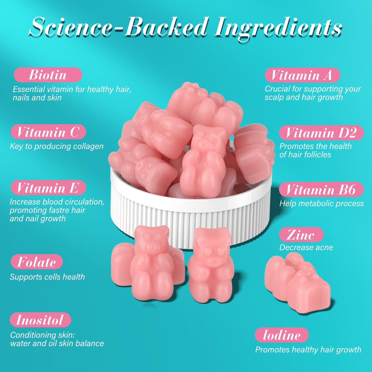 Lazpowfi Biotin Gummies – Hair, Skin & Nails Vitamins (Vegan Vitamin B7) – 60-Count Raspberry