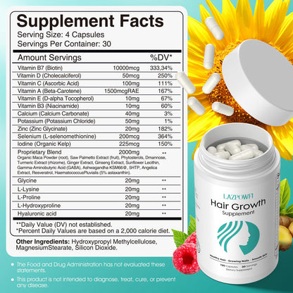 Lazpowfi Hair Growth Supplements - Biotin 10000mcg, 30-in-1 Vitamins