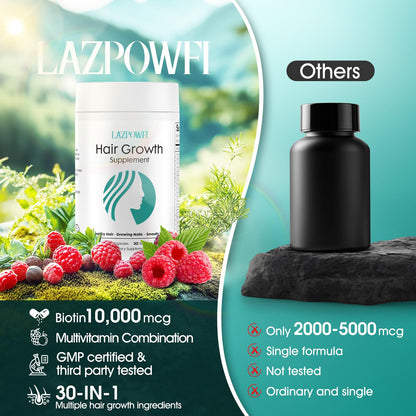 Lazpowfi Hair Growth Supplements - Biotin 10000mcg, 30-in-1 Vitamins