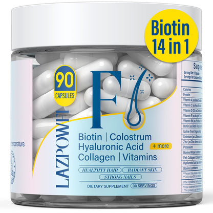 Lazpowfi Hair, Skin & Nails Vitamins – Biotin 10,000mcg + Collagen (90 Capsules)