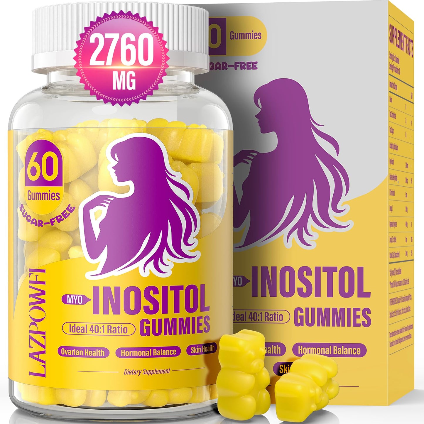 Lazpowfi Inositol Gummies 40:1 – Myo-Inositol & D-Chiro Inositol, 30 Day Supply
