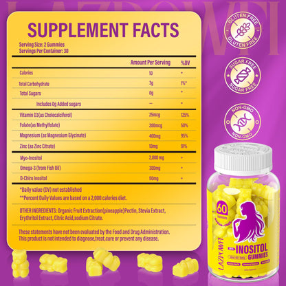 Lazpowfi Inositol Gummies 40:1 – Myo-Inositol & D-Chiro Inositol, 30 Day Supply