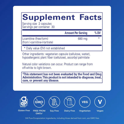 Pure Encapsulations L-Carnitine | Hypoallergenic Cardiovascular & Endurance Support | 60 Capsules BritishVita | Premium UK Vitamins & Wellness Supplements