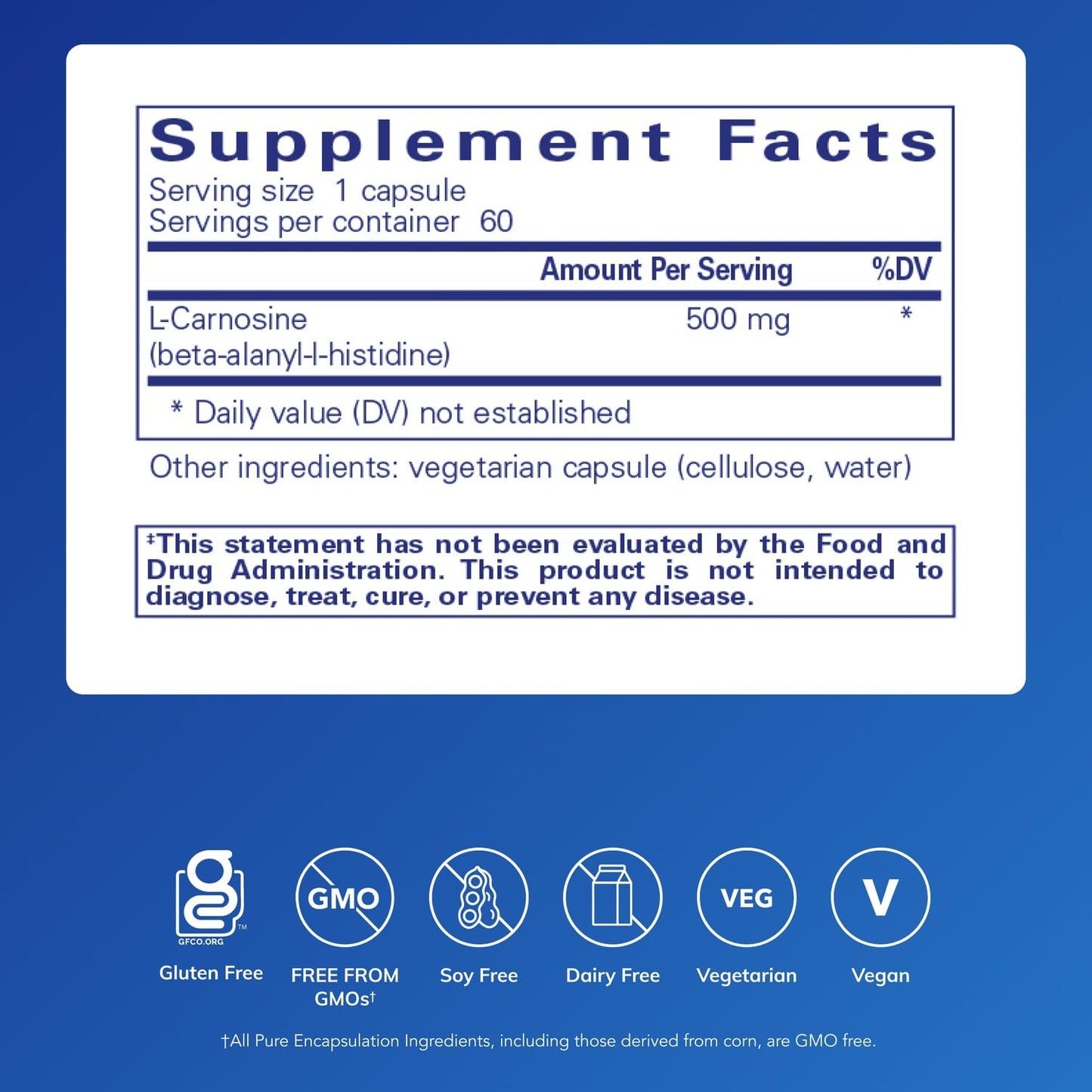 Pure Encapsulations L-Carnosine | Amino Acid Support for Joints, Brain & Heart Health | 60 Capsules