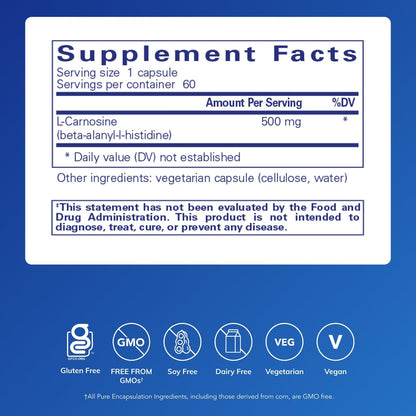 Pure Encapsulations L-Carnosine | Amino Acid Support for Joints, Brain & Heart Health | 60 Capsules