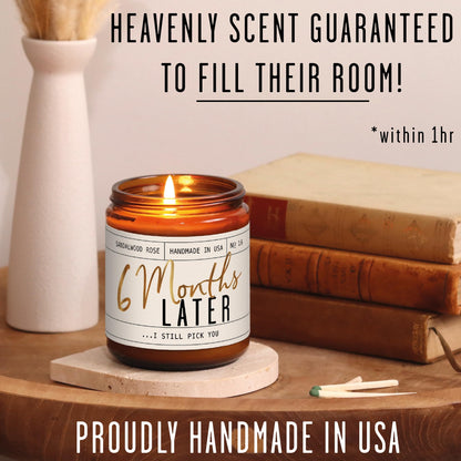 6 Month Anniversary Gift for Girlfriend - Sandalwood Rose Soy Candle, 9oz, USA Made