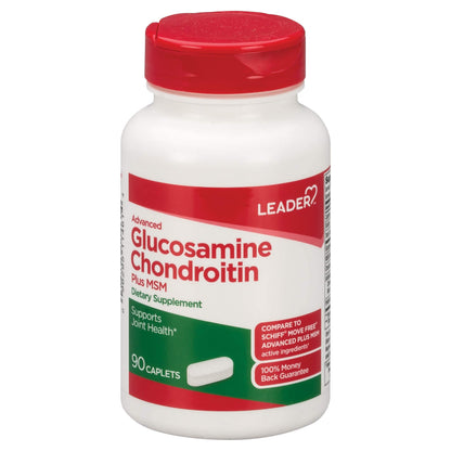 Leader Advanced Glucosamine Chondroitin Plus MSM – 90 Caplets | Dietary Supplement