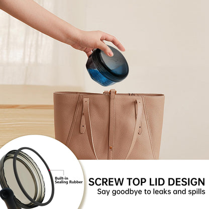 Leak Proof Denture Cups - Travel Bath Case with Brush, Transparent Black