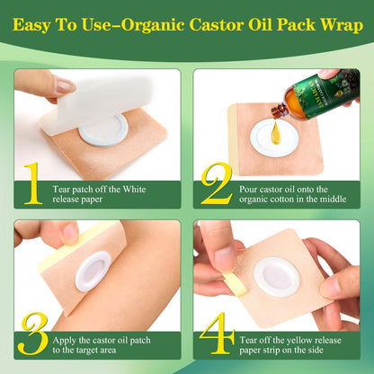 42 Pcs Castor Oil Pack Wrap Set with Organic Cold-Pressed Castor Oil – 6.76 oz Glass Bottle