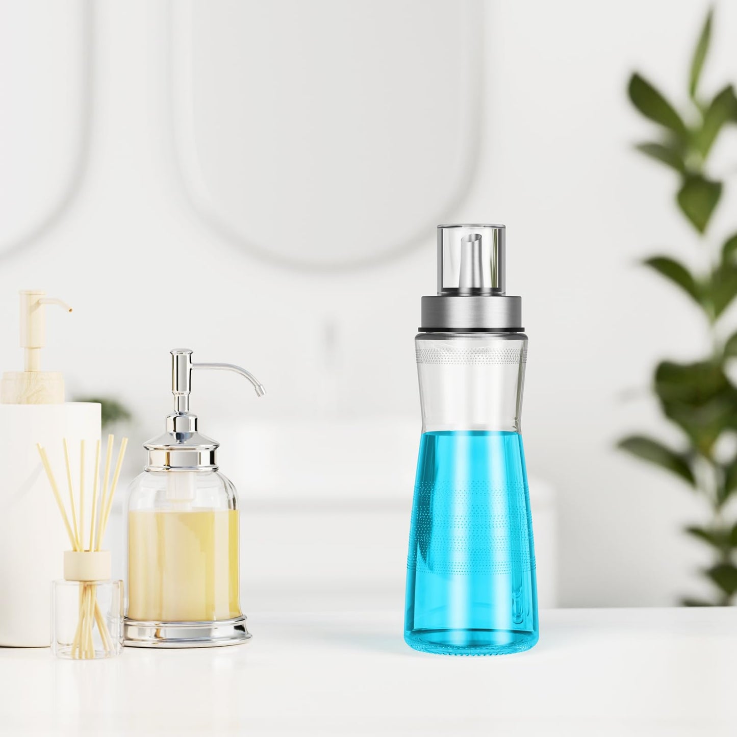 NiHome 2-Pack 10oz Leakproof Glass Mouthwash Dispensers – Easy Pour, Built-in Cup & Dust Cover