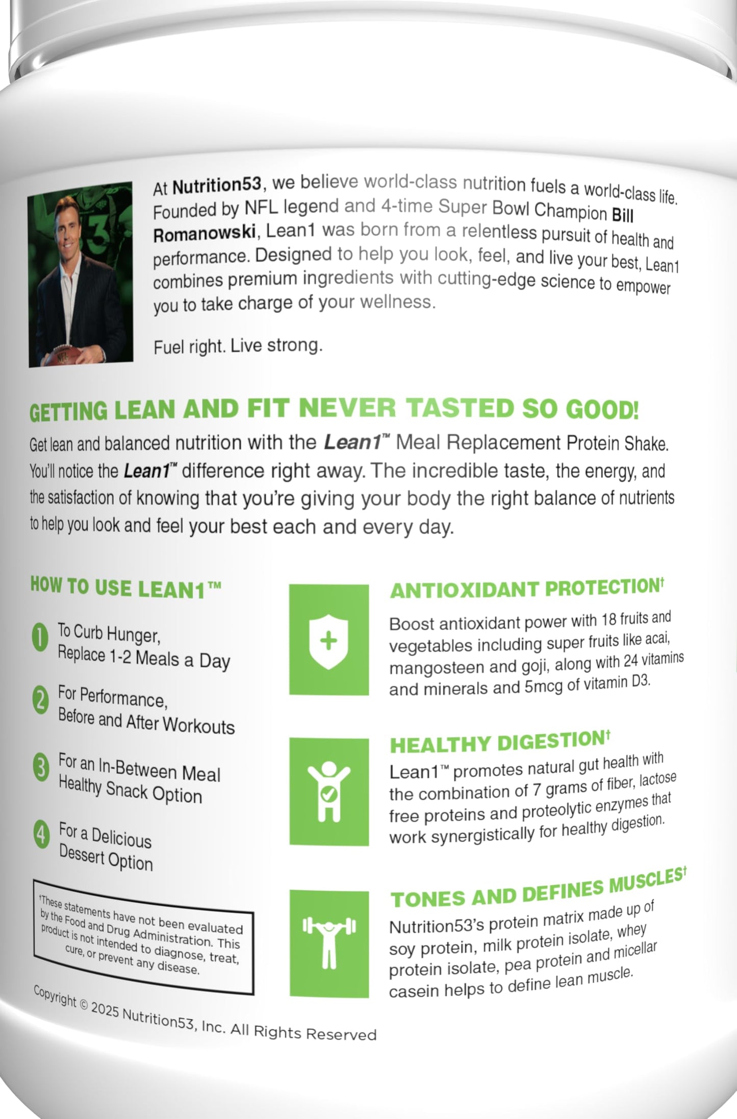 Lean1 Meal Replacement Protein Shake – Strawberry, 15 Servings | Vitamins, Digestive Support & Lean Muscle