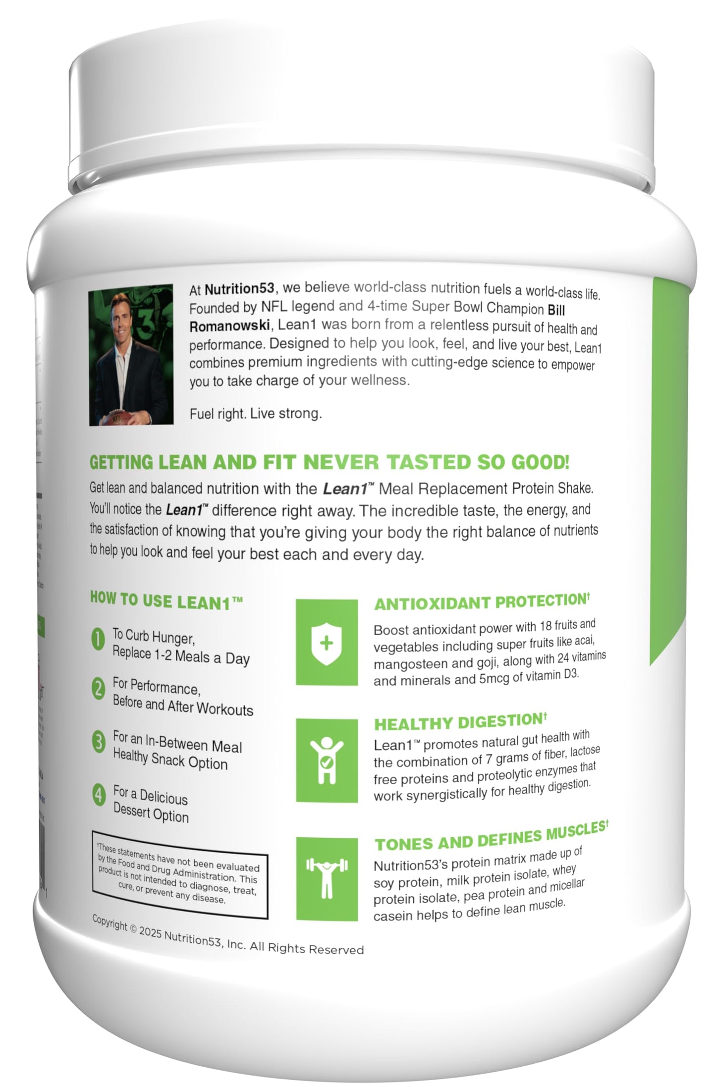 Lean1 Meal Replacement Protein Shake – Strawberry, 15 Servings | Vitamins, Digestive Support & Lean Muscle