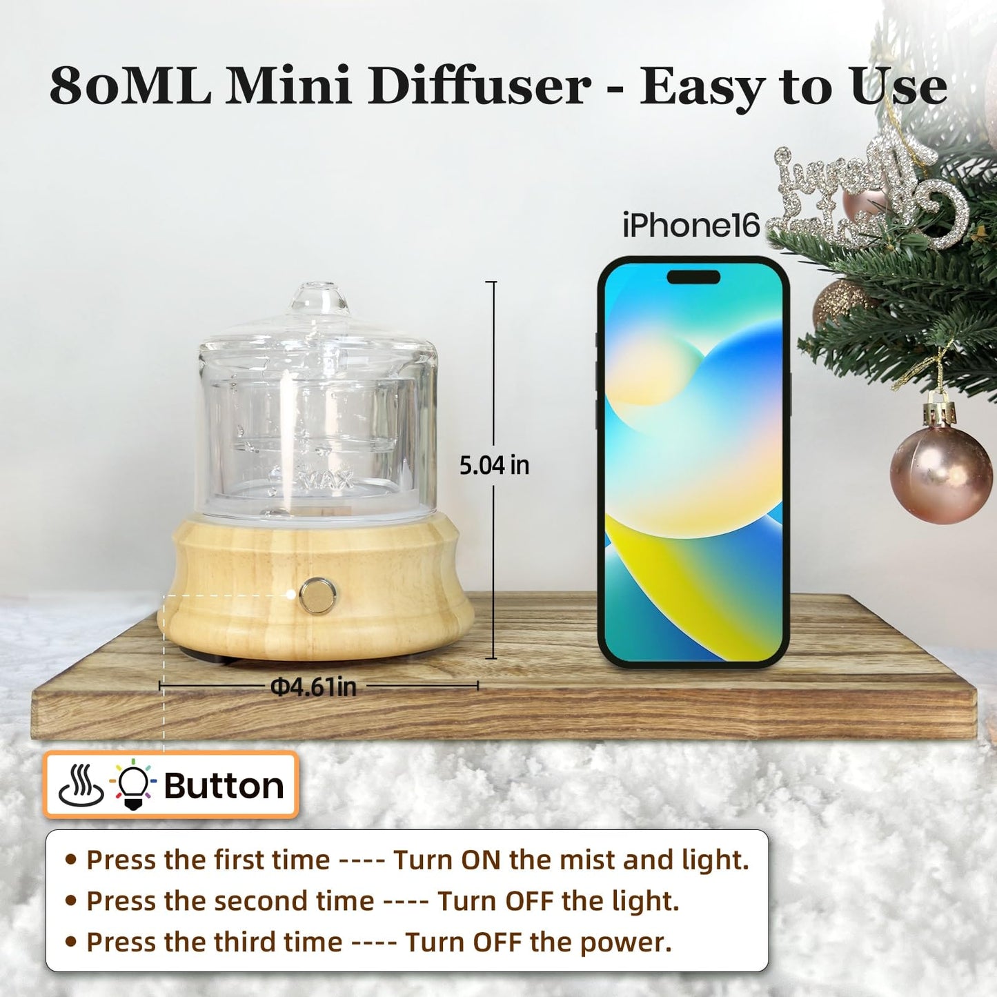 Lecdura 80ML Glass Diffuser – Auto-Off, 7 Color Lights, Wood Base
