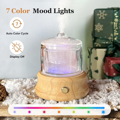 Lecdura 80ML Glass Diffuser – Auto-Off, 7 Color Lights, Wood Base