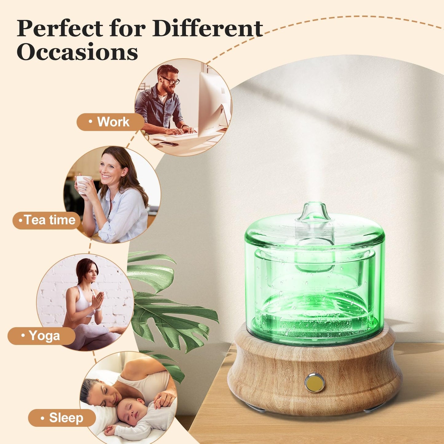 Lecdura 80ML Glass Diffuser – Auto-Off, 7 Color Lights, Wood Base
