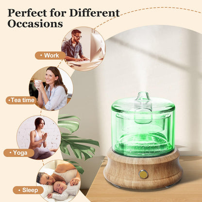 Lecdura 80ML Glass Diffuser – Auto-Off, 7 Color Lights, Wood Base