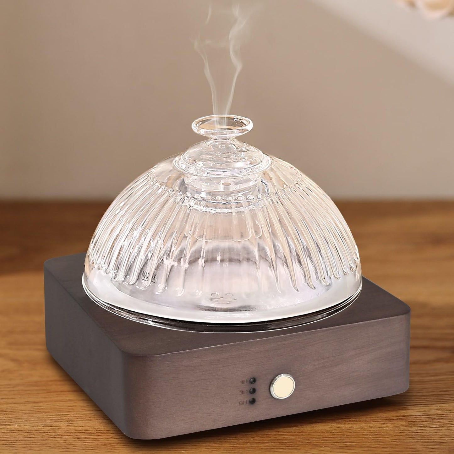 Lecdura Glass Essential Oil Diffuser 200ml - Glass Reservoir & Wood Base (Dark Brown)