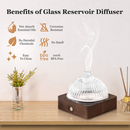 Lecdura Glass Essential Oil Diffuser 200ml - Glass Reservoir & Wood Base (Dark Brown)