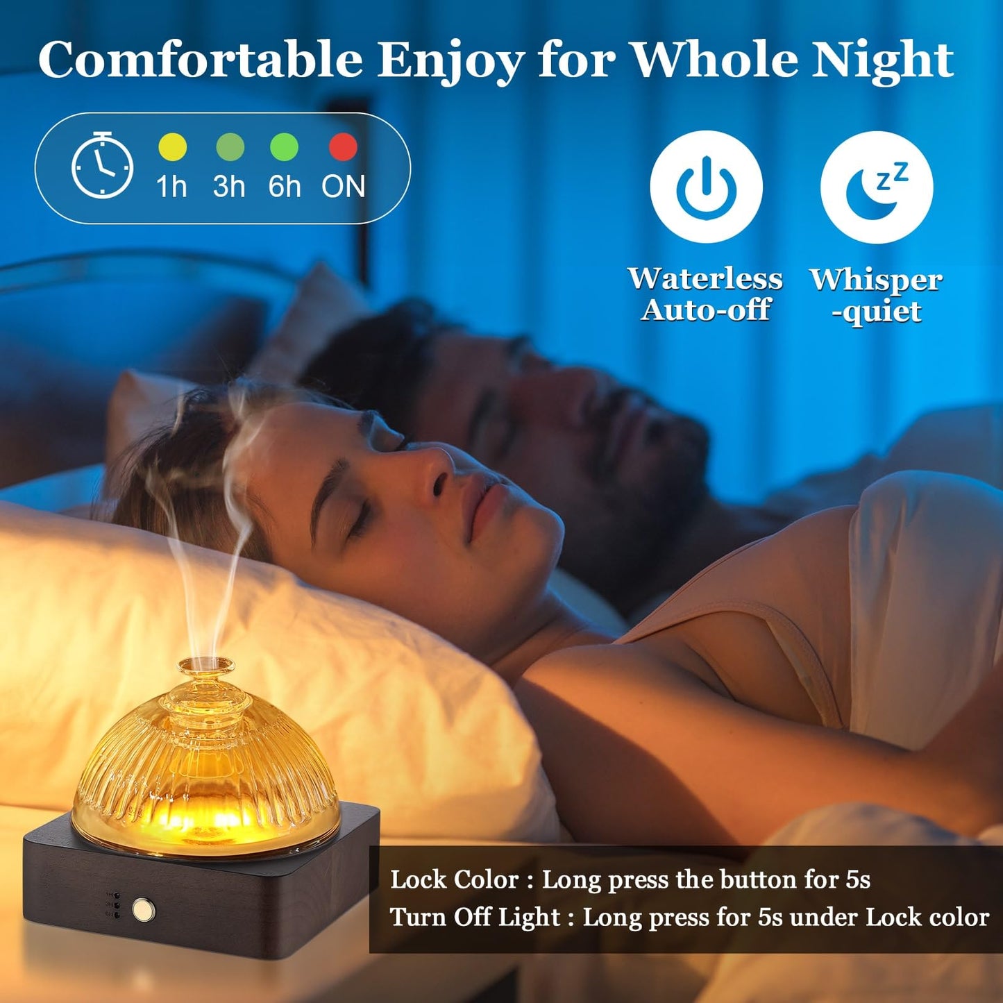 Lecdura Glass Essential Oil Diffuser 200ml - Glass Reservoir & Wood Base (Dark Brown)