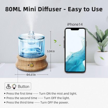 Lecdura Glass Essential Oil Diffuser 80ML – USB-C, Auto-Off, 7-Color Lights