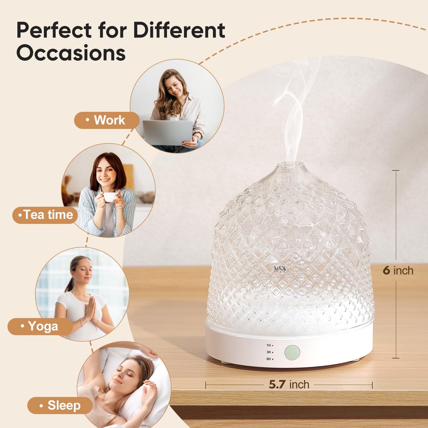Lecdura Glass Diffuser 200ml – Ultrasonic Diffuser with Glass Reservoir & Auto-Off