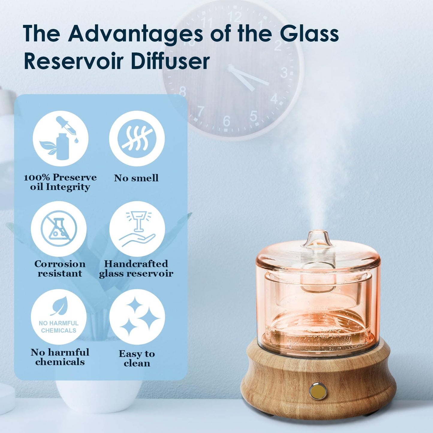 Lecdura Glass Essential Oil Diffuser 80ML – USB-C, Auto-Off, 7-Color Lights