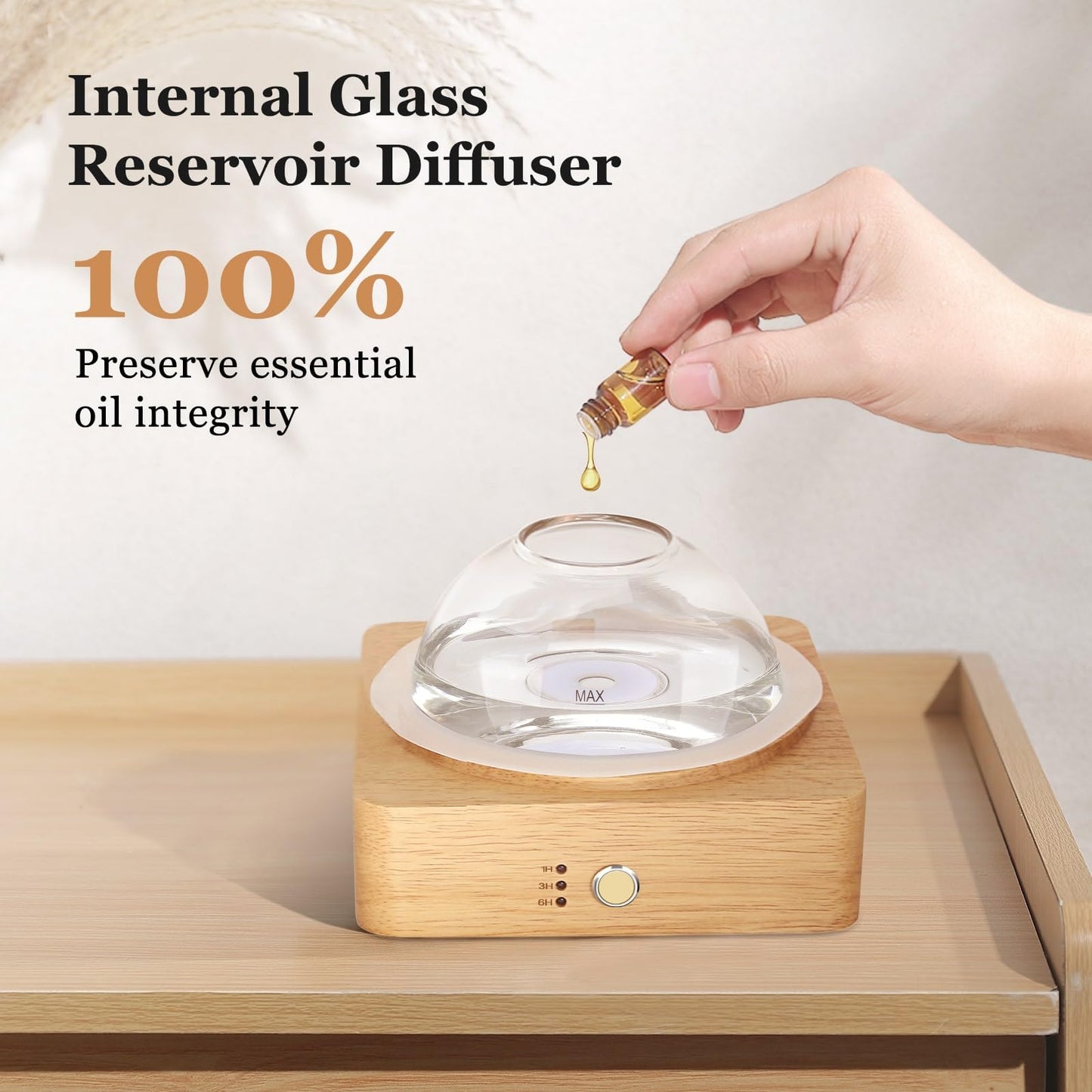 Lecdura Glass Essential Oil Diffuser – 200ml Ultrasonic Diffuser with Glass Reservoir & Wood Base, 7-Color Light, Auto-Off