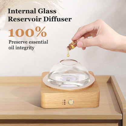 Lecdura Glass Essential Oil Diffuser – 200ml Ultrasonic Diffuser with Glass Reservoir & Wood Base, 7-Color Light, Auto-Off