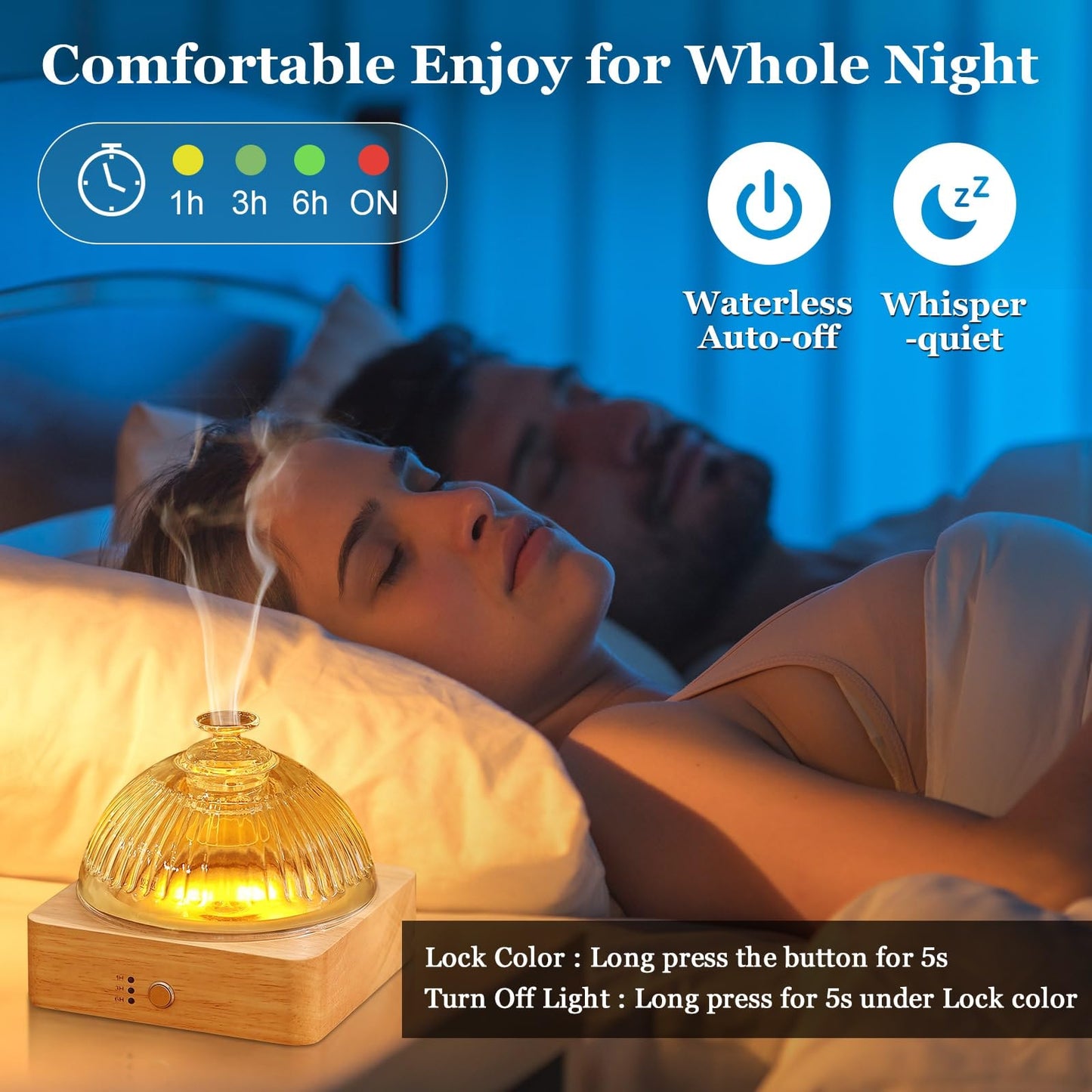 Lecdura Glass Essential Oil Diffuser – 200ml Ultrasonic Diffuser with Glass Reservoir & Wood Base, 7-Color Light, Auto-Off