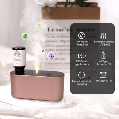 Lecdura Waterless Diffuser Rose Gold – Battery-Operated, 3 Intermittent Mist Modes