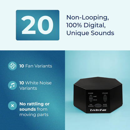 LectroFan Classic White Noise Machine by Adaptive Sound Technologies – Compact, Non-Looping Sounds for Sleep, Travel, and Study