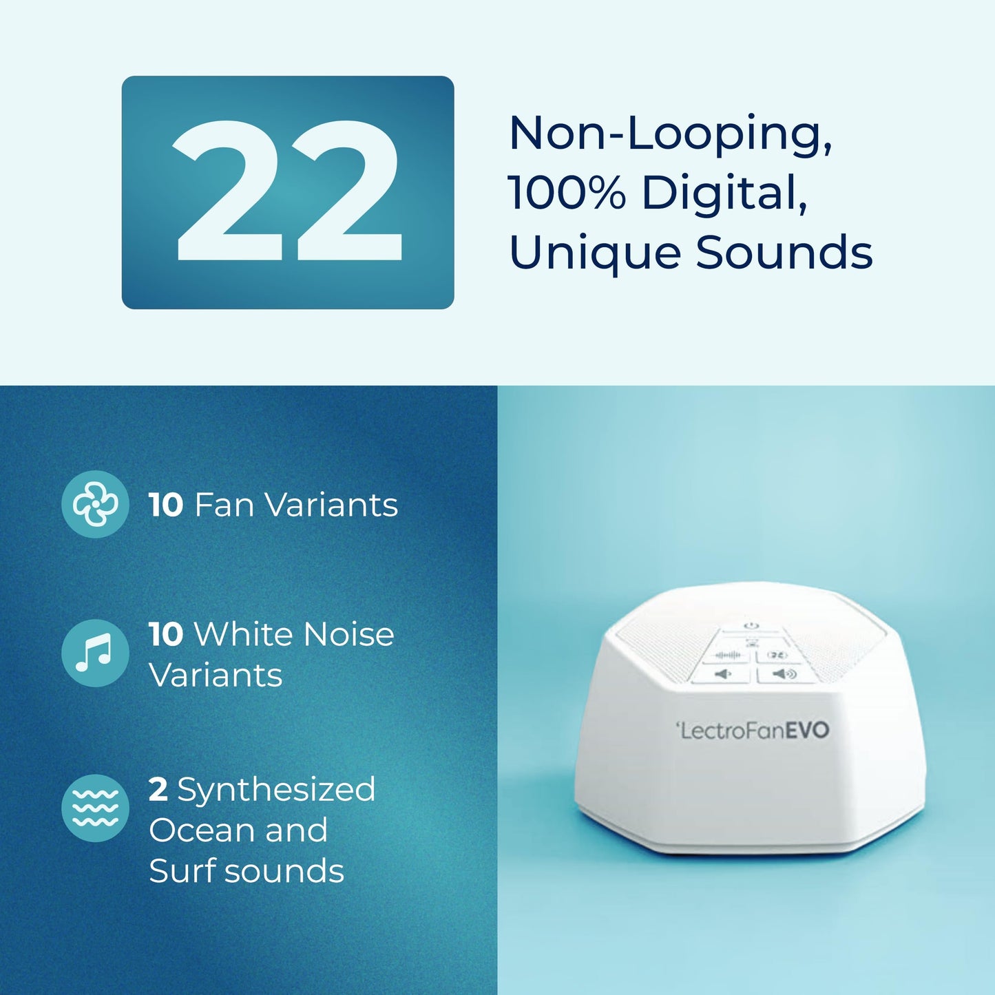 LectroFan EVO White Noise Machine | Compact Sleep Sound Machine for Bedroom, Travel & Study