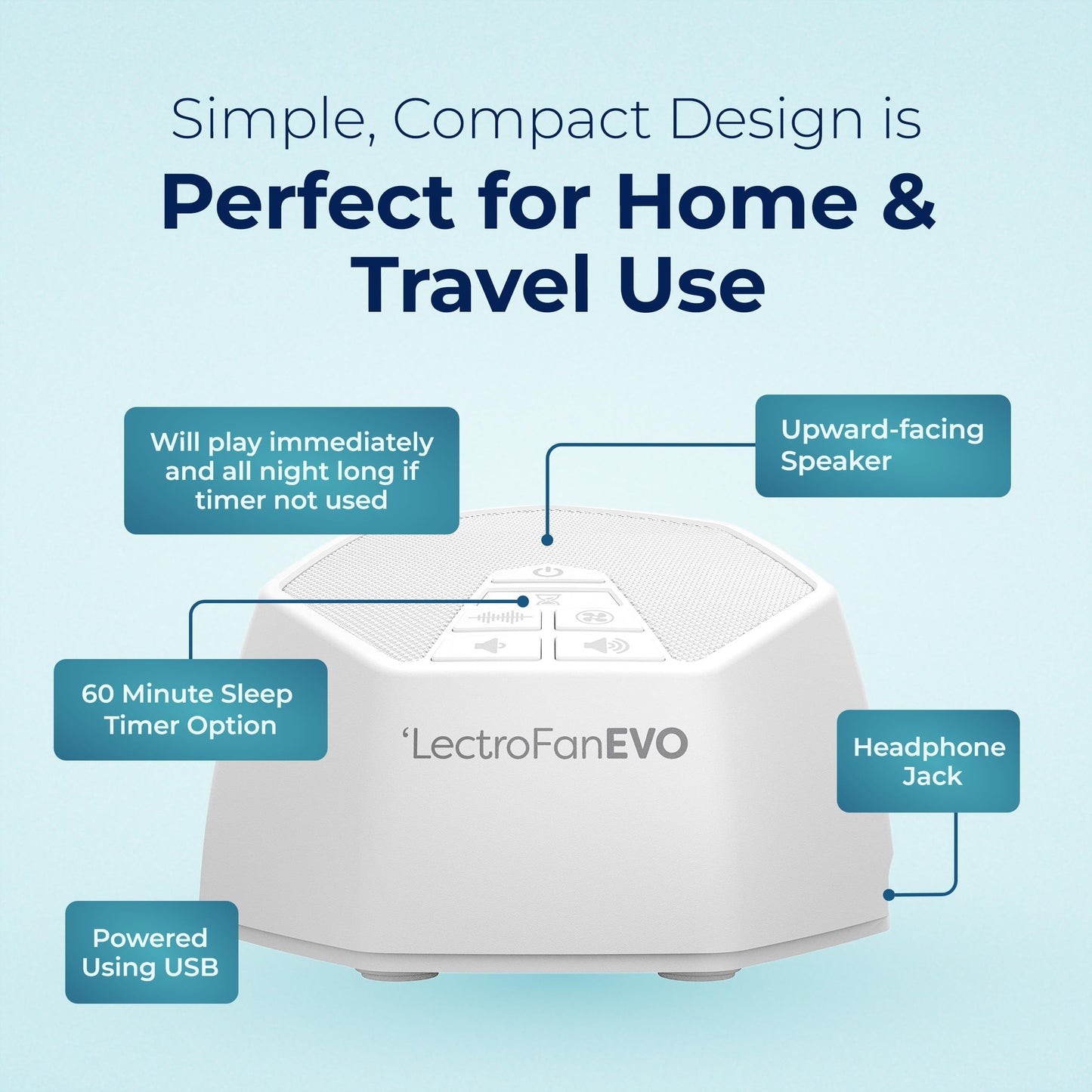LectroFan EVO White Noise Machine | Compact Sleep Sound Machine for Bedroom, Travel & Study