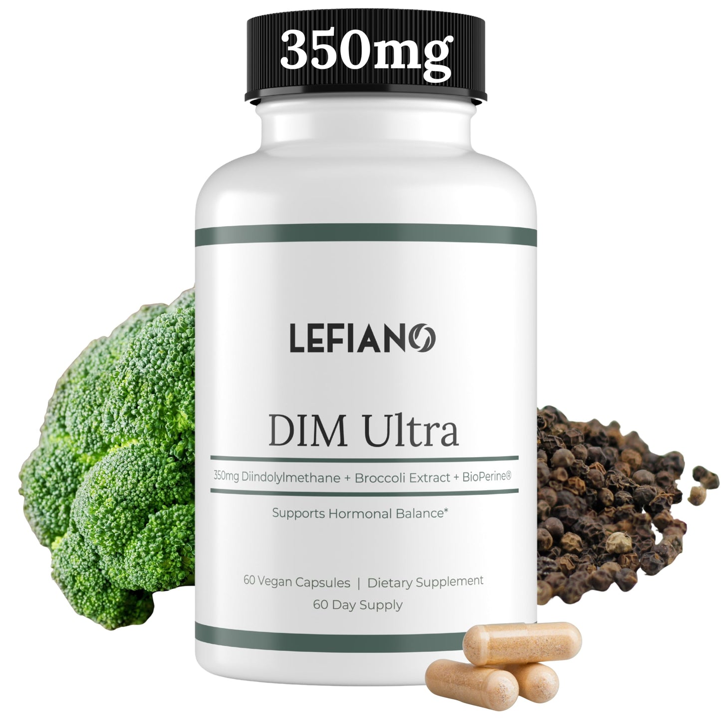 Lefiano DIM Ultra 350mg | Hormone Balance for Women & Men | BioPerine & Broccoli | 60-Day Supply