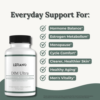 Lefiano DIM Ultra 350mg | Hormone Balance for Women & Men | BioPerine & Broccoli | 60-Day Supply