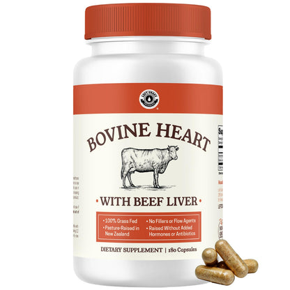Left Coast Performance Grass-Fed Beef Heart & Liver Supplement | Pasture-Raised NZ | 180 Capsules