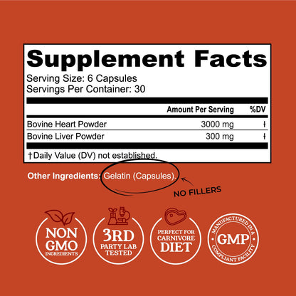 Left Coast Performance Grass-Fed Beef Heart & Liver Supplement | Pasture-Raised NZ | 180 Capsules
