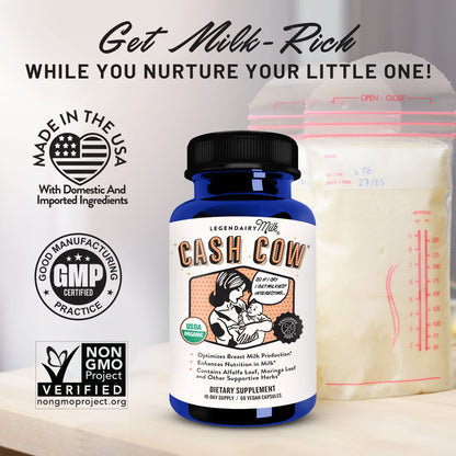 Legendairy Milk Cash Cow Lactation Supplement – Organic Moringa, Alfalfa & Goat's Rue, Fenugreek-Free | 60 Capsules