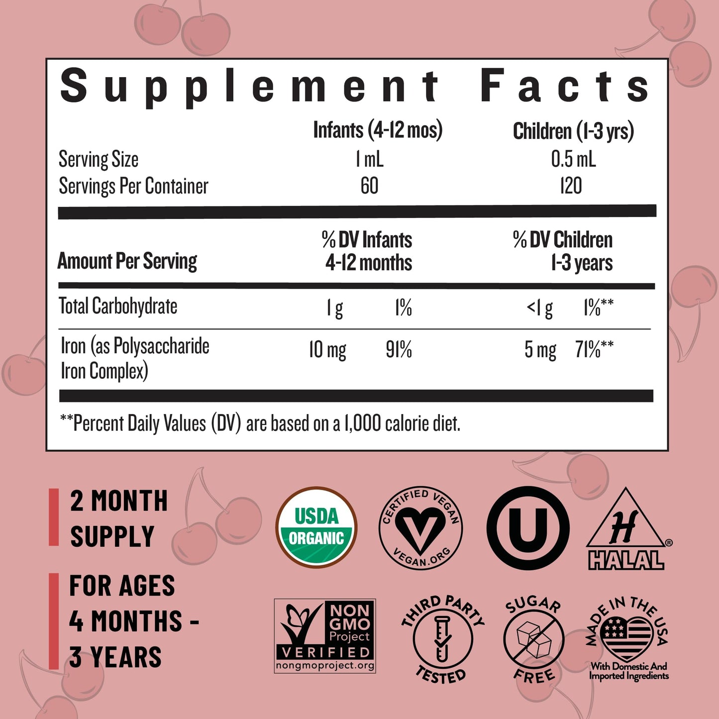 Legendairy Milk Organic Liquid Iron for Kids — Cherry Flavor, 60 Servings