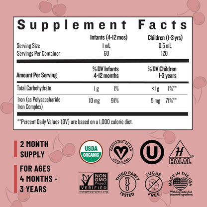 Legendairy Milk Organic Liquid Iron for Kids — Cherry Flavor, 60 Servings