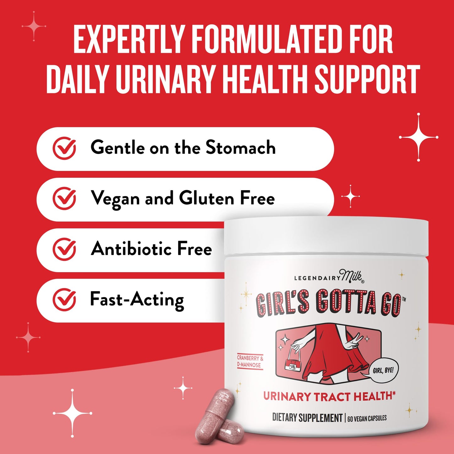 Legendairy Milk Girl's Gotta Go UTI Support - Sugar-Free Cranberry & D-Mannose, 30 Servings