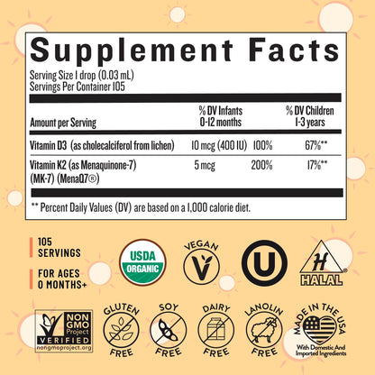 Legendairy Milk Organic Baby Vitamin D3 K2 Drops – 400 IU, 90 Servings