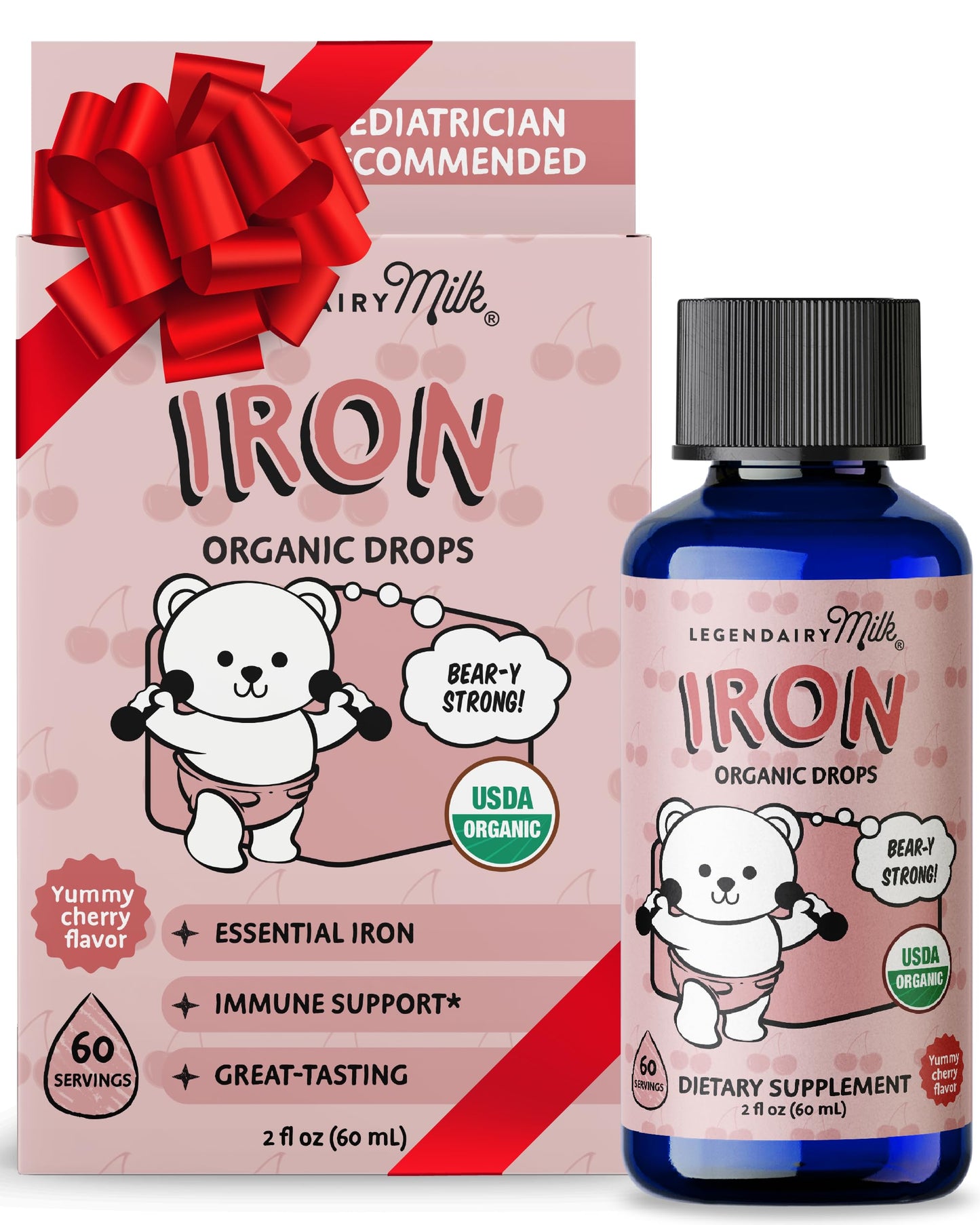 Legendairy Milk Organic Liquid Iron for Kids — Cherry Flavor, 60 Servings