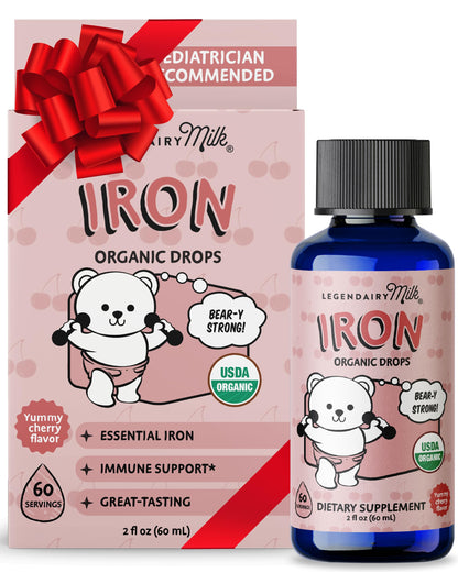 Legendairy Milk Organic Liquid Iron for Kids – Sugar Free Cherry, 60 Servings (Ages 4 Months to 3 Years)