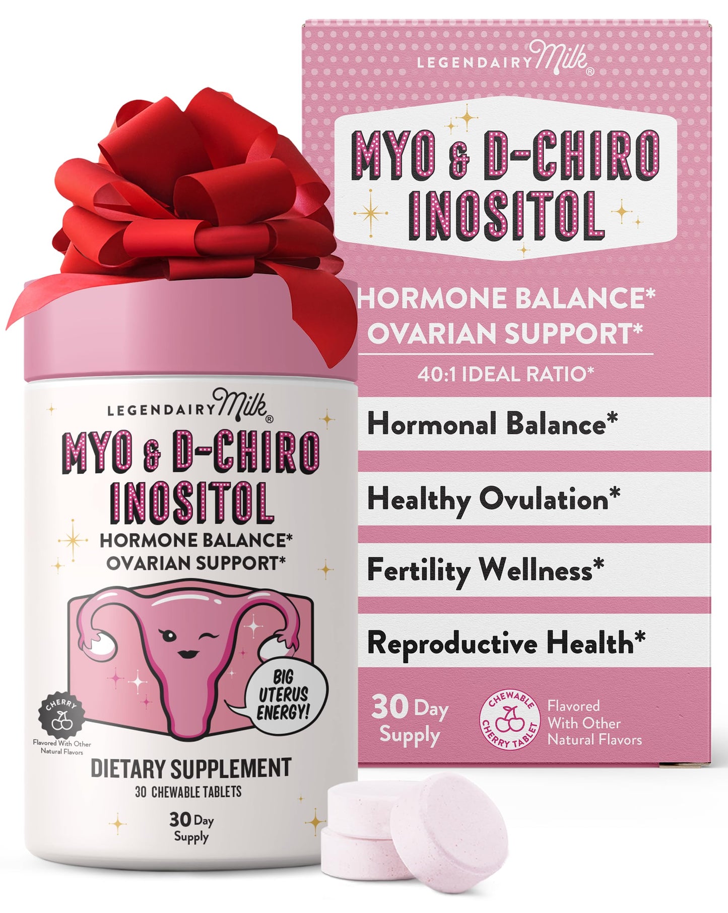 Legendairy Milk Pure Inositol Chewable Tablets - Myo-Inositol & D-Chiro Inositol for Hormonal Balance & Fertility - 40:1 Ratio - 30 Day Supply