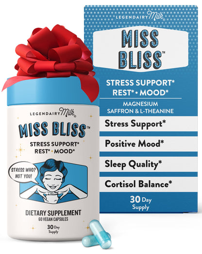 Miss Bliss Daily Stress Support – Saffron, L-Theanine & Magnesium | Legendairy Milk 60 Capsules